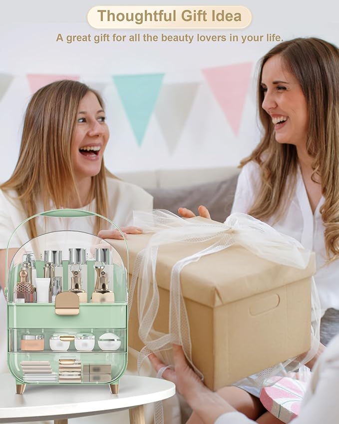 Makeup Organizer, Skincare Holder Bathroom Counter Organizer, Storage Box Cosmetic Display Cases, Teen Girl Gifts Trendy Stuff Make up Organizers for Vanity, Dresser, Countertop (Green)-BrightBean Baby