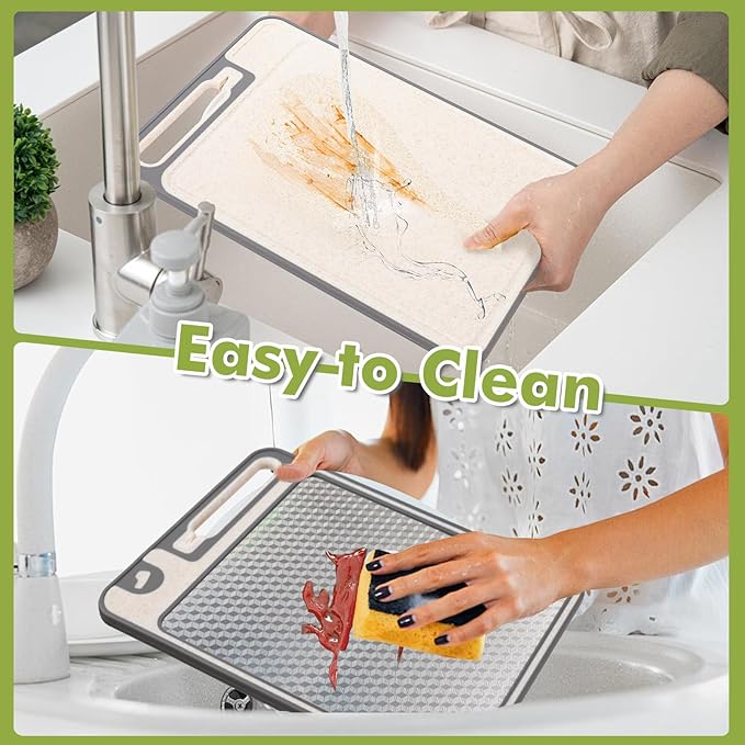 XIAPIA 2-in-1 Cutting Board Set (2 Pack), Stainless Steel & Plastic Cutting Boards for Kitchen, Metal Chopping Board Non Toxic & BPA Free, Built-in Knife Sharpener|Ginger Grater|Measurement Marks
