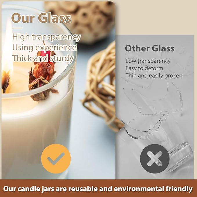 Thick Candle Jars for Making Candles 12 Pcs, 7 OZ Empty Jars with Wood Lids for Candle Making, Sample Container, White