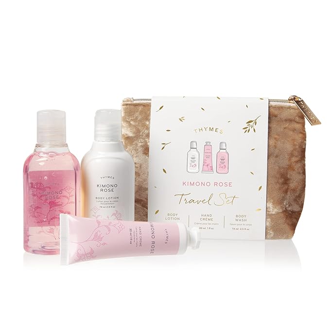 Thymes Travel Set and Beauty Bag - Contains Body Wash, Body Lotion & Hand Cream - Kimono Rose-BrightBean Baby