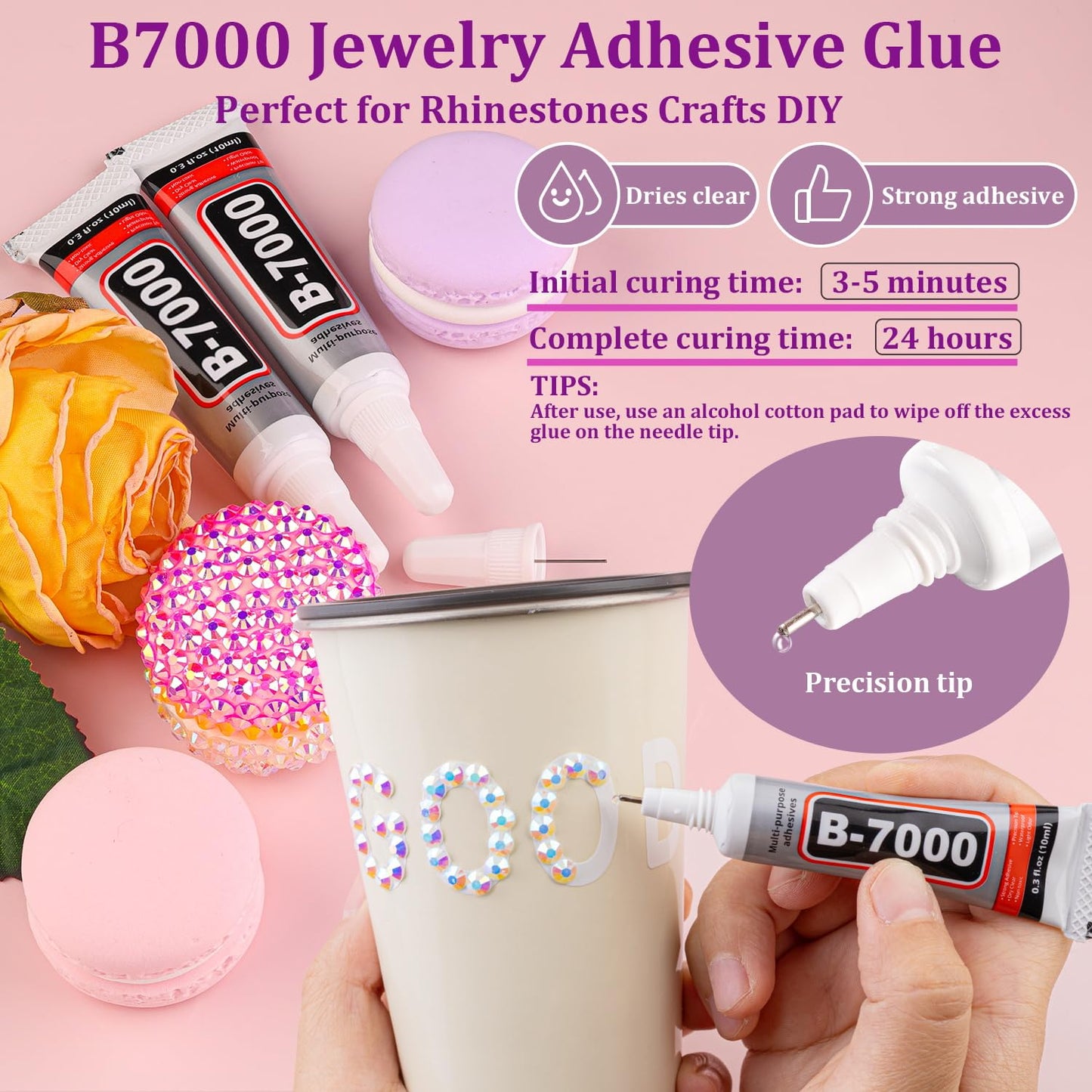 Resin Jelly Rhinestones for Crafting with B7000 Jewelry Glue, 2 Boxes White AB Flatback Crystals with 3Pcs 10ml Glue, Bedazzling Non Hotfix Gems for DIY Tumblers Clothing Shoes Manicure-BrightBean Baby