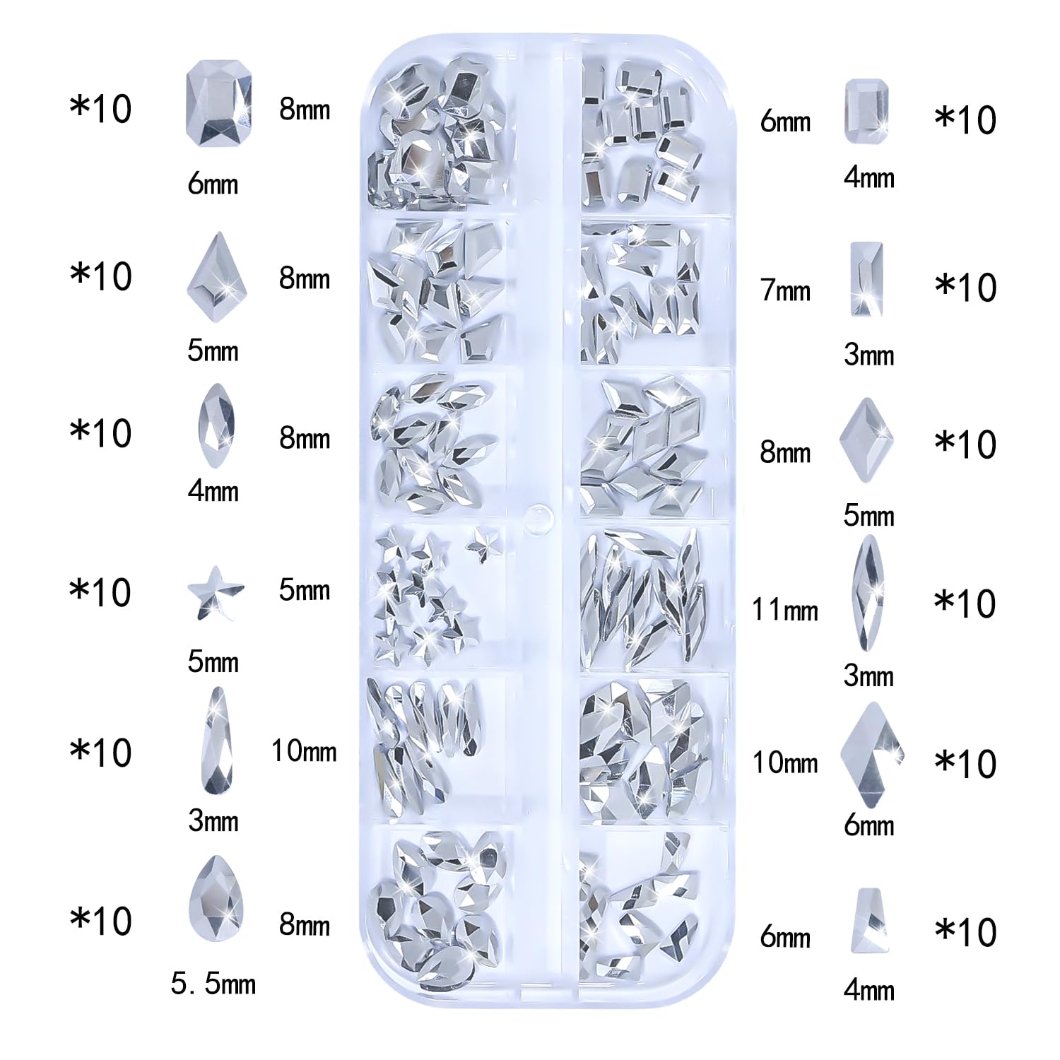HNUIX Nail Rhinestones - 3D Multi Shape Size, Silver Nail Gems and Charms, Flat Back Crystal, with Kit, for Nail Art, DIY Decorations-BrightBean Baby