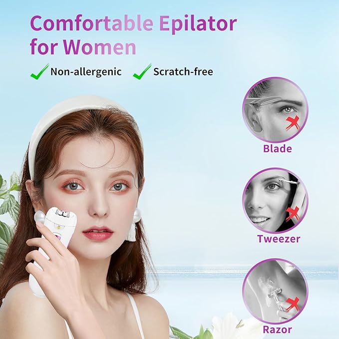 Smooth Glide Epilators Hair Removal for Women, Rechargeable Epilator, Portable Glamorous Skin Epilator for Women Face with LED Light, Hair Removal Device for Armpits/Bikini Line/Chin/Arms/Legs-BrightBean Baby