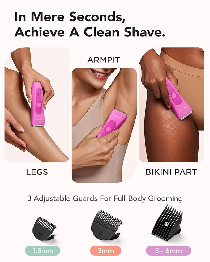 LADYSPOT™ Hair Shaver for Women, Shaving Sets with 3 Gurad and Replaceable Ceramic Blade Heads, No Nick, No Cut, No Razor Burn, Waterproof Wet/Dry, 90 Minutes Shaving (Women-Rosered-Version)-BrightBean Baby
