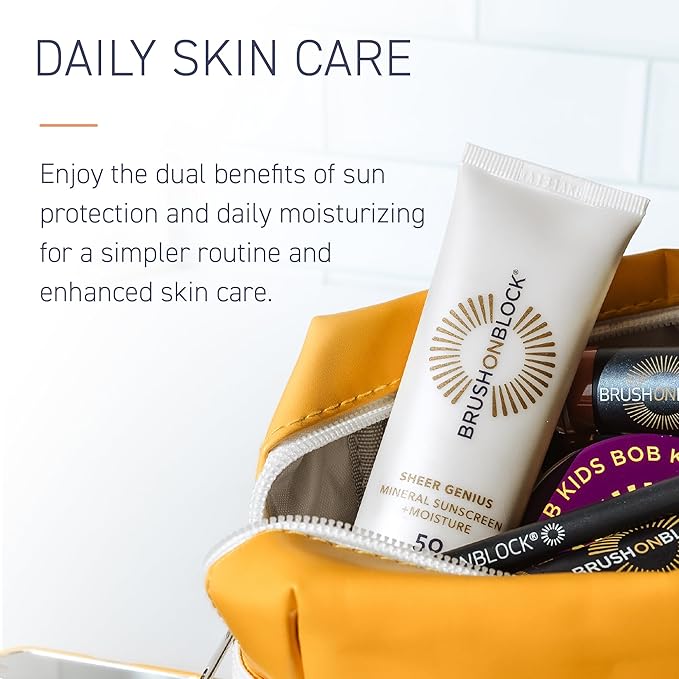 Brush On Block Untinted Mineral Sunscreen SPF 50 for Face | Broad Spectrum, Hyaluronic Acid, Sheer & Non-Greasy Moisturizer for Sensitive Skin, Zinc Oxide Sunscreen, P++++, Made in USA-BrightBean Baby