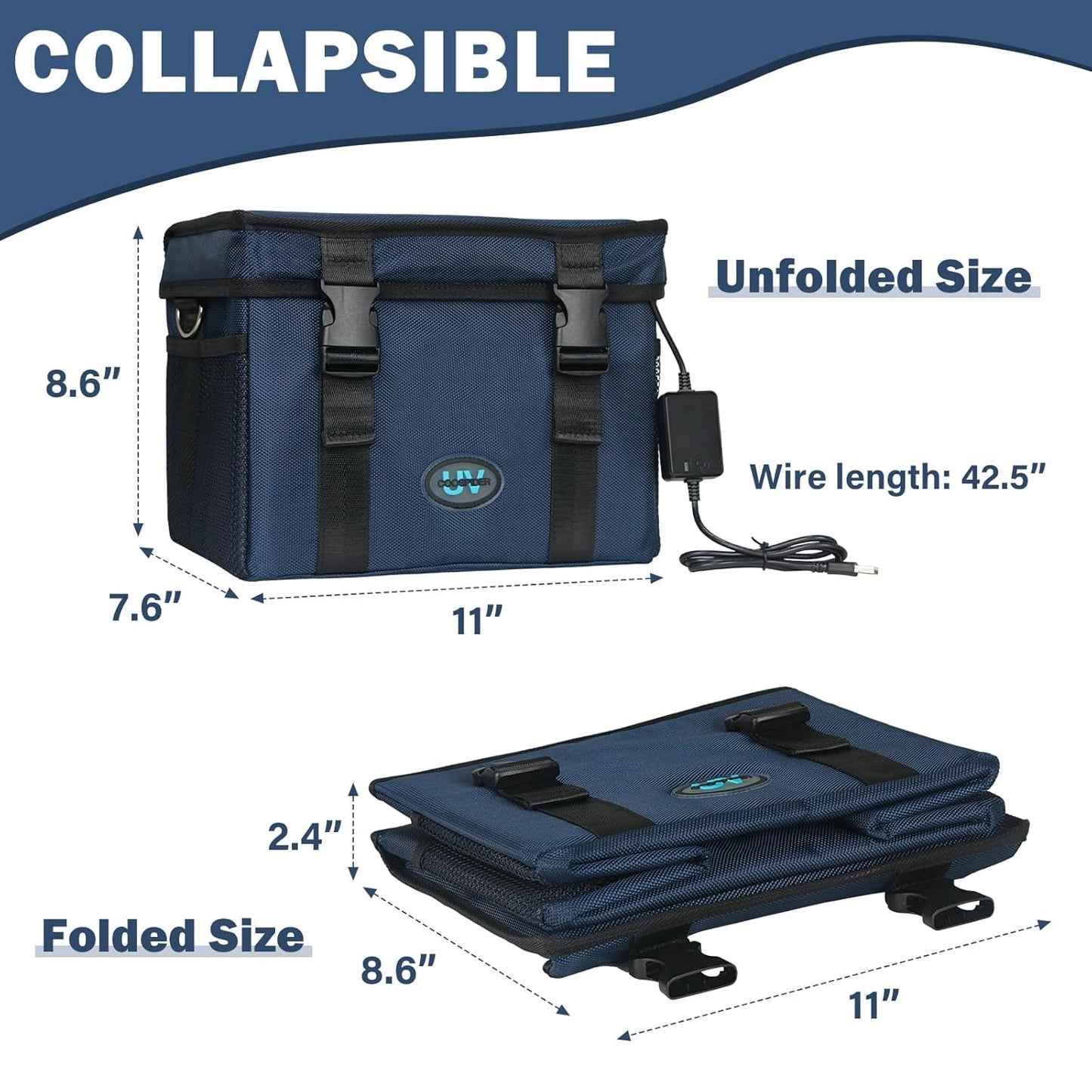 UVC Sanitizer Ozone Box with Timer, Foldable Large Cleaner UV Bag w/strap and USB Port, Portable UVC Light Tote 185nm wavelength for Mask, Cell Phone, Key, Towel 12L/3.17 gal-BrightBean Baby