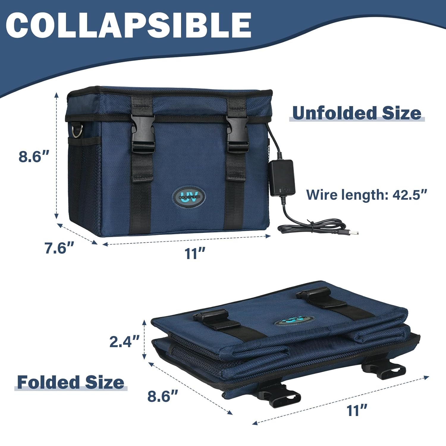 UVC Sanitizer Ozone Box with Timer, Foldable Large Cleaner UV Bag w/strap and USB Port, Portable UVC Light Tote 185nm wavelength for Mask, Cell Phone, Key, Towel 12L/3.17 gal-BrightBean Baby