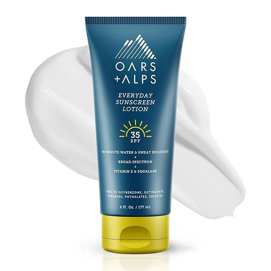 Oars + Alps Sunscreen Body Lotion for Everday Use, SPF 35 Body & Face Sunscreen Lotion, Infused with Aloe Leaf & Vitamin E, No White Residue, Water & Sweat Resistant, All Skin Types, Lightweight, 6oz-BrightBean Baby