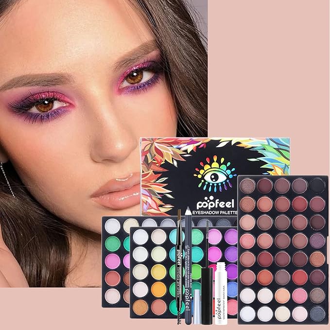 All in One Makeup Set Holiday Box, Essential Starter Bundle Include Eyeshadow Concealer Lipstick Lip Gloss Eyeliner Eyebrow Pencil Lip Balm Face Powder, Full Makeup Kit for Women Girls-BrightBean Baby