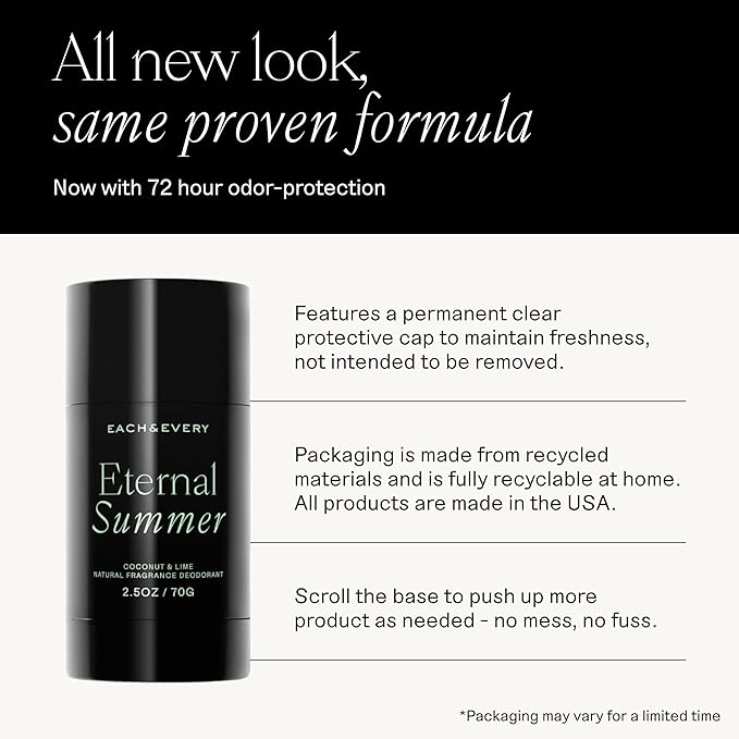 Each & Every Aluminum Free Deodorant for Men & Women, Coconut & Lime - All Natural Deodorant for Sensitive Skin, EWG Verified - Clean, Baking Soda-Free, Plant-Based Fragrance - 2.5oz, 2 Pack-BrightBean Baby