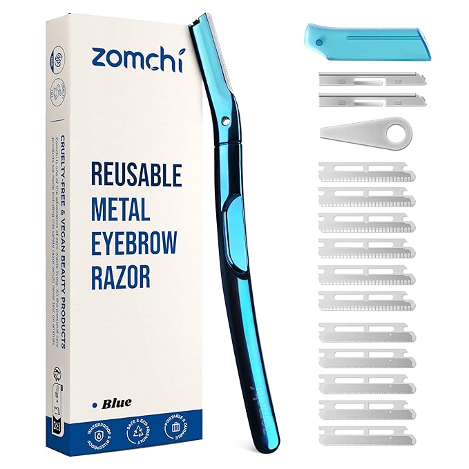 ZOMCHI Eyebrow Razor, Face Razors for Women&Men, Eyebrow Trimmer with Protective Silicone Cap, Dermaplane Razor-Easy&Safe Hair Removal(Blue,11 Blades)-BrightBean Baby
