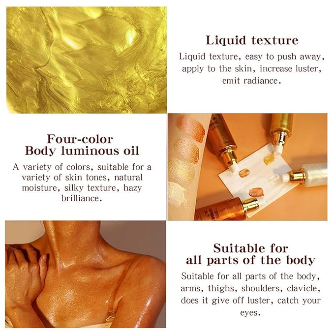Shimmer Body Oil, Highlighter Makeup Smooth Glitter Glow Liquid Foundation for Face & Body,Liquid Illuminator Body Shimmer Lotion for Women (2# Rose Gold)-BrightBean Baby