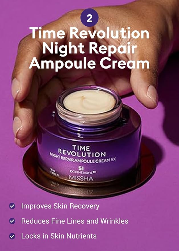 MISSHA Time Revolution Night Repair 5X Gift Set Night Repair Ampoule and Cream 5X, The First Essence 5X for Youthful, Glowing Skin-BrightBean Baby