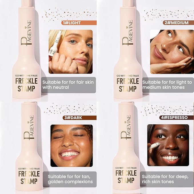 Freckle Stamp Pen,Fake Freckles Stain Marker Pencil Tool for Natural and Lifelike Sunkissed Face Freckle Makeup for Waterproof and Long-Lasting,Quick Dry 5-Point Faux Freckle Stamp Cushion, 02 Medium-BrightBean Baby