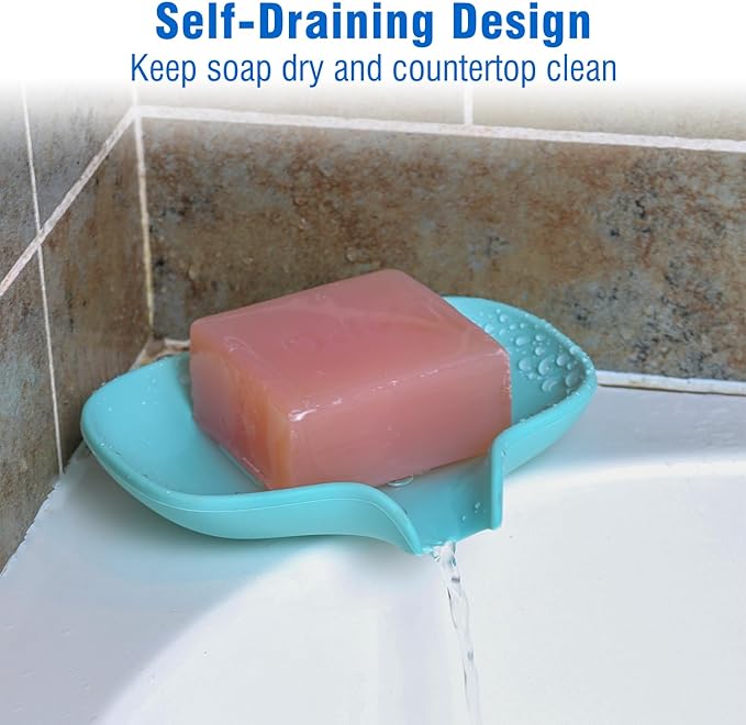 3 Pack Soap Bar Holder, AIMAIAIMAI Self Draining Soap Dish, Quick Drainage, Soap Dishes for Bathroom, Shower, Silicone Soap Tray for Kitchen, Dishwasher Safe (Green)