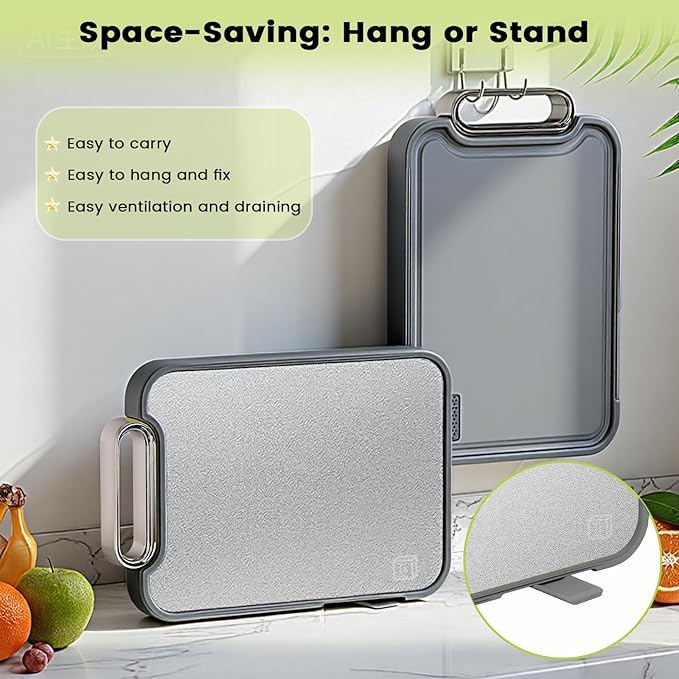 Titanium Cutting Board for Kitchen, Cutting Boards Non Toxic Double Sided Metal Pure Titanium and Wheat Straw PP Chopping Board Food Grade Easy to Clean Large Size 16"*10"*0.9"(Grey)