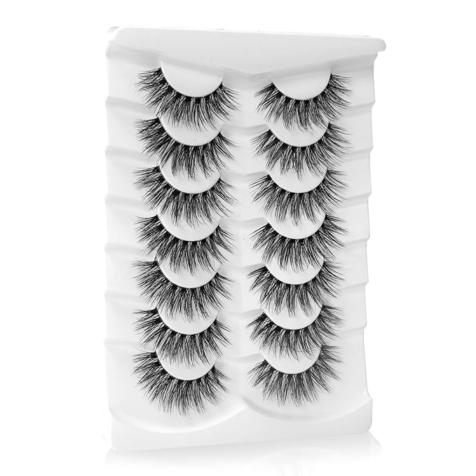 Onlyall False Eyelashes Natural Lashes Wispy Lashes Natural Look False Eyelashes Natural Flared Eyelashes False Eye Lashes Fluffy Lashes 7 Pairs A28-BrightBean Baby
