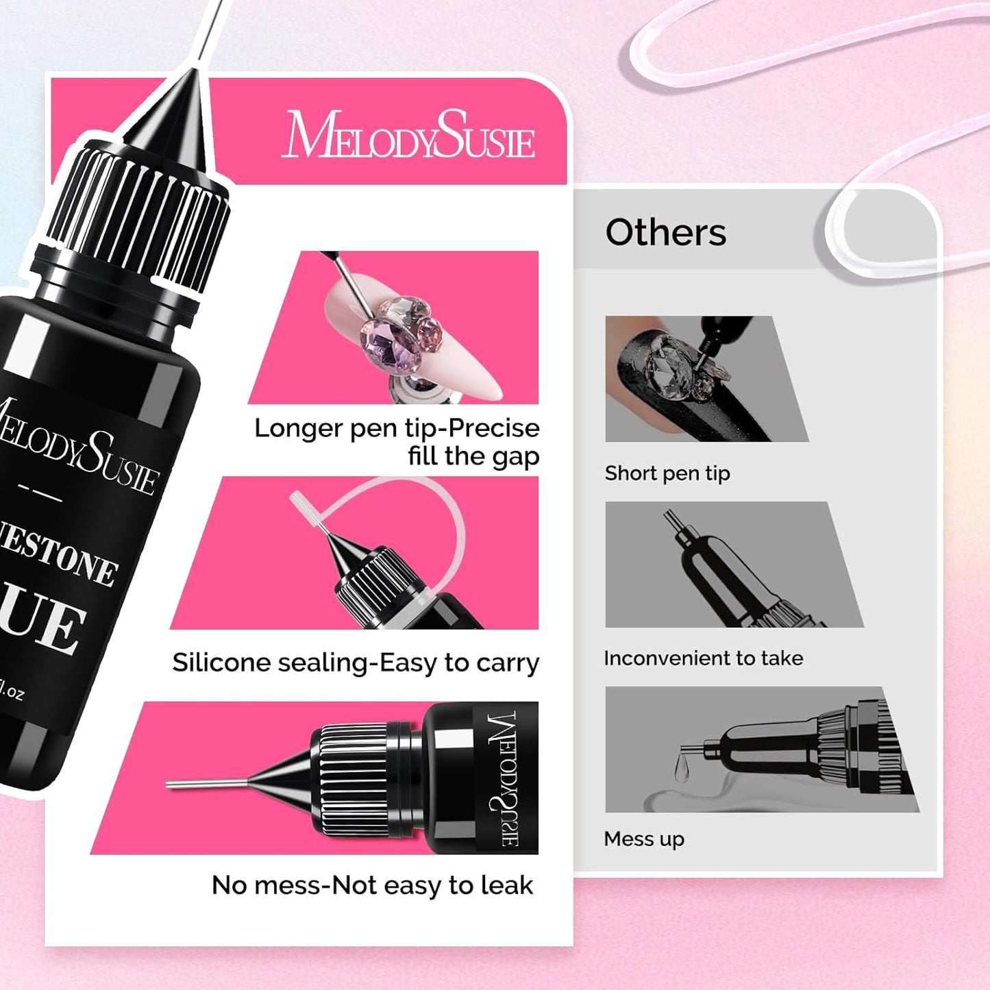 MelodySusie 2Pcs Nail Rhinestone Glue, 3D Gel Nail Art Design Strong Adhesive Nail Gem Glue for Nail Charms Gems Jewelry Decoration DIY Manicured at Home Cured Need Beauty Gifts for Women-BrightBean Baby