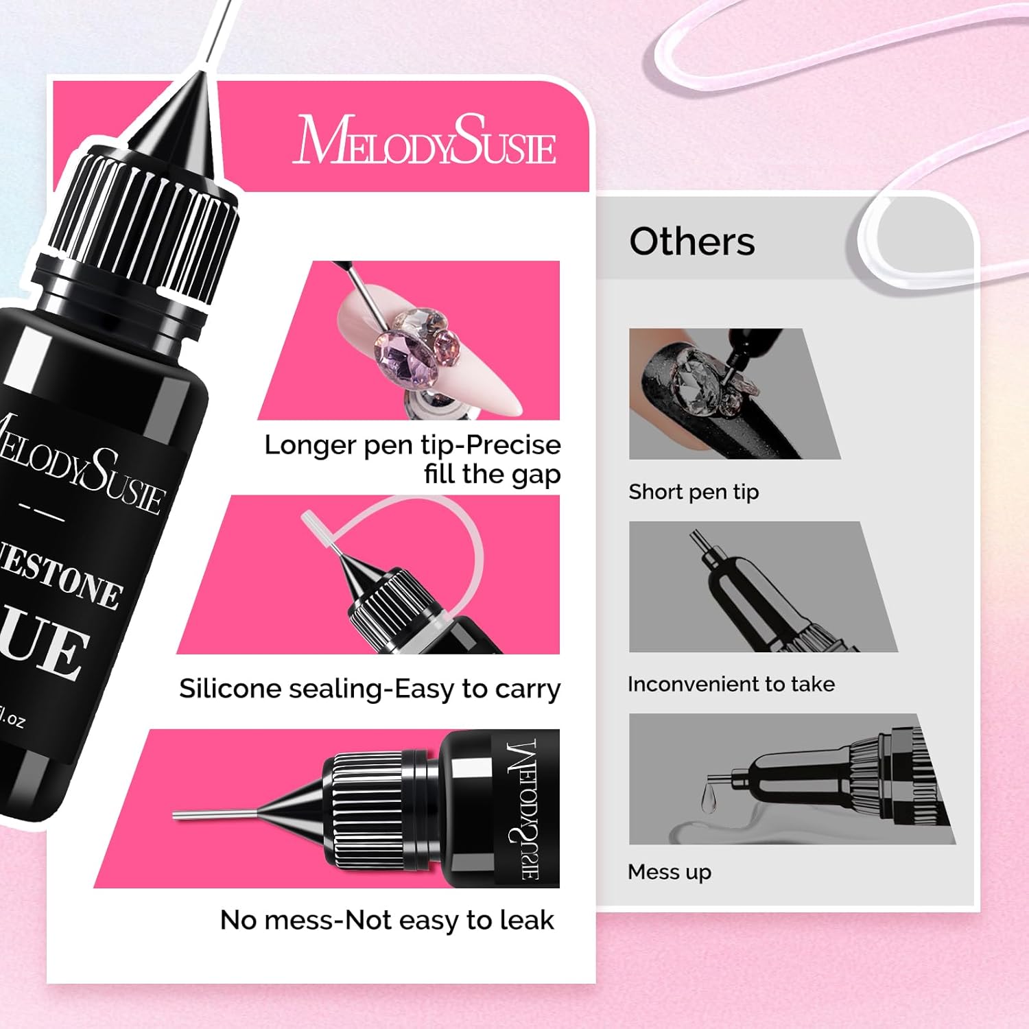 MelodySusie 2Pcs Nail Rhinestone Glue, 3D Gel Nail Art Design Strong Adhesive Nail Gem Glue for Nail Charms Gems Jewelry Decoration DIY Manicured at Home Cured Need Beauty Gifts for Women-BrightBean Baby