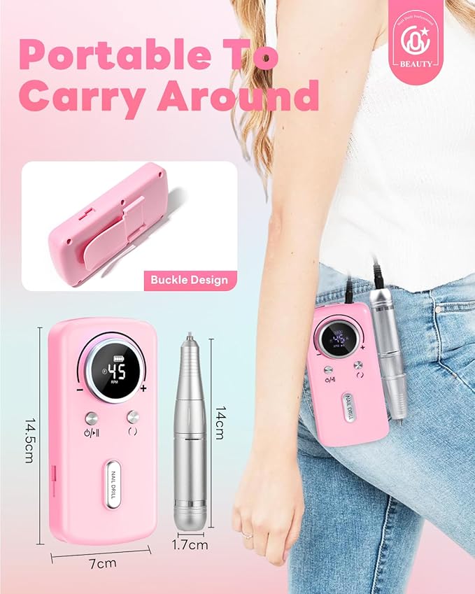 CozyZen Cordless Nail Drill Professional: 45000 RPM Rechargeable Electric Nail File Kit, Portable & Low Noise for Acrylic, Gel Nails, Manicure & Pedicure - Salon & Home Use-BrightBean Baby