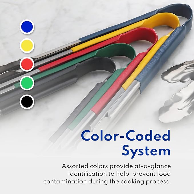 New Star Foodservice 35803 16-Inch Utility Spring Tongs, Stainless Steel, Vinyl Coated, Set of 12, Blue