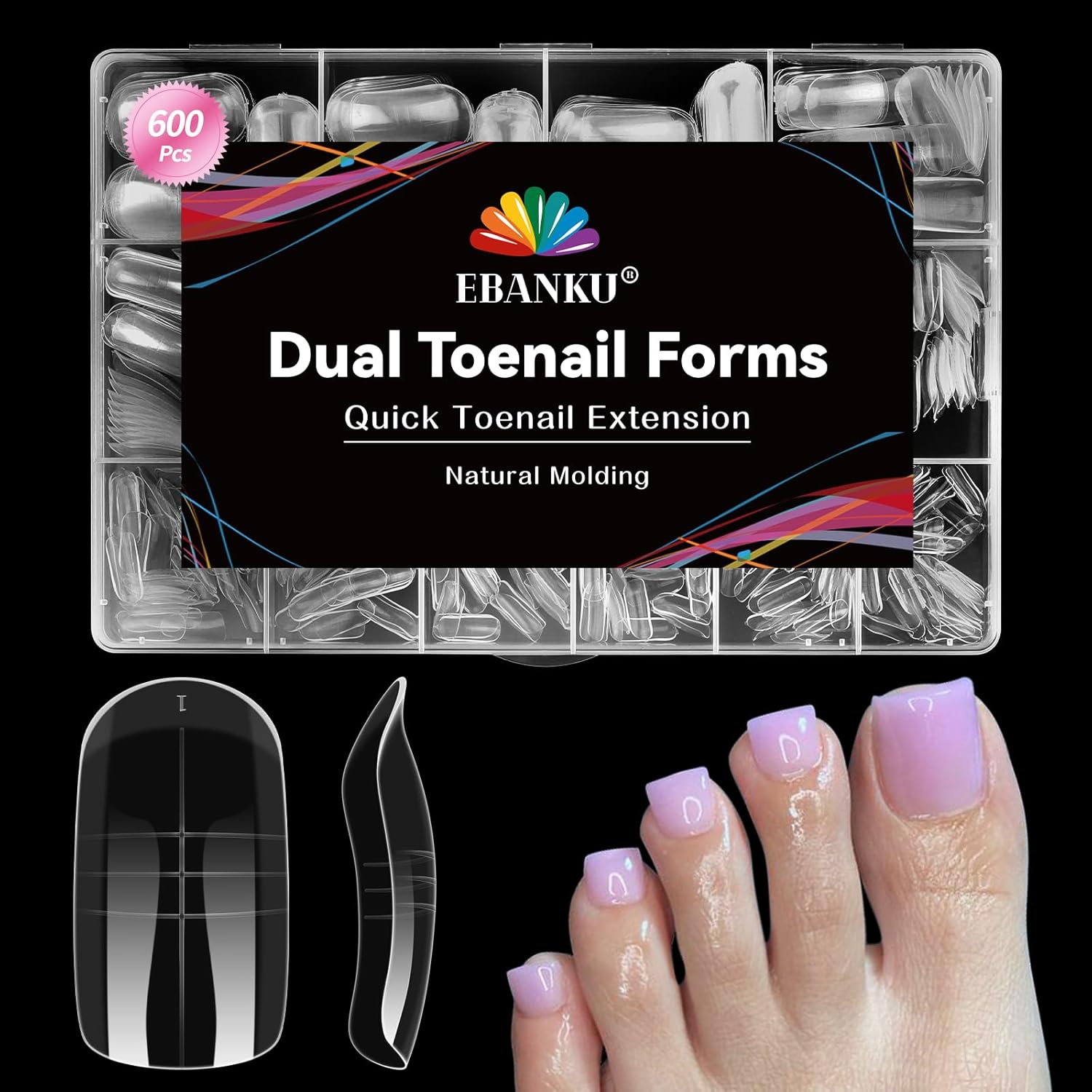 600 Pcs Toe Nail Dual Forms for Poly Extension Gel, EBANKU Toenail Extension Forms Reusable Full Cover Molds for French Tip Acrylic Toenails Pedicure for Salon & DIY at Home 15 Sizes-BrightBean Baby