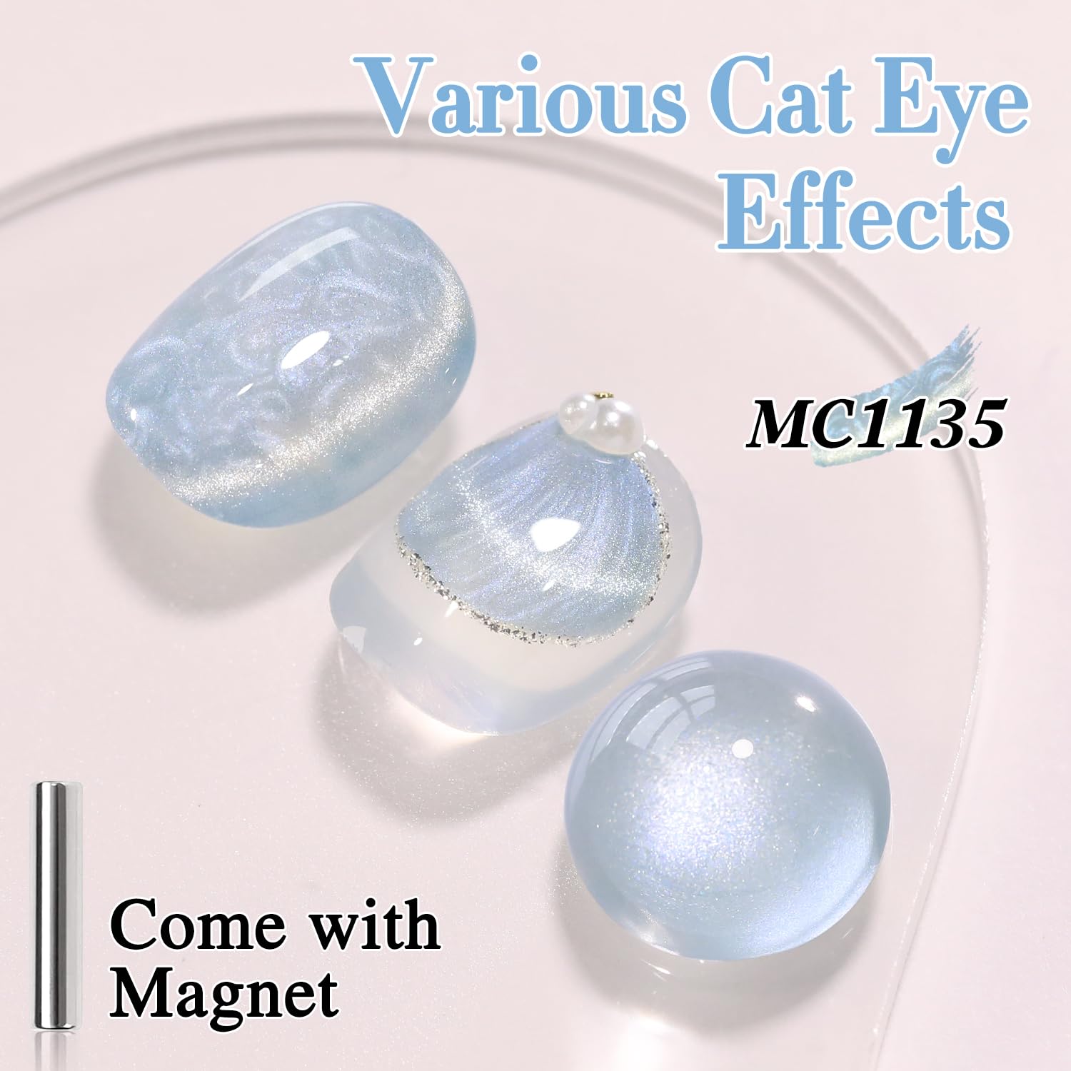 Double Rhythm 15ML Ice Glass Cat Eye Gel Polish with Magnet Holographic Glitter Shimmer Translucent Sheer Color Salon Soak Off Magnetic Nail at Home (Mermaid Blue-MC1135)-BrightBean Baby