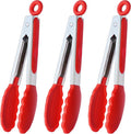7-Inch Mini Silicone Tongs Small Serving Tongs for Appetizers, Set of 3 (Red)