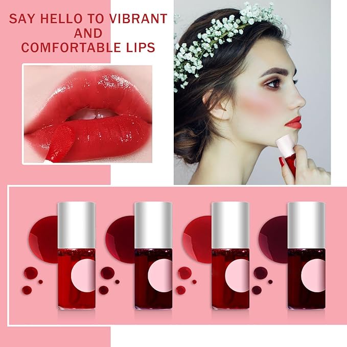 4 Pcs Fruit Lip Stain Set, Vivid Watery Lip Tint Lip Gloss, Plump Velvet Lip Tint Stain, Natural Matte Liquid Lipstick for Lips Cheek Eye, Non-Stick Cup Mini Tinted Lip Long lasting Waterproof-BrightBean Baby
