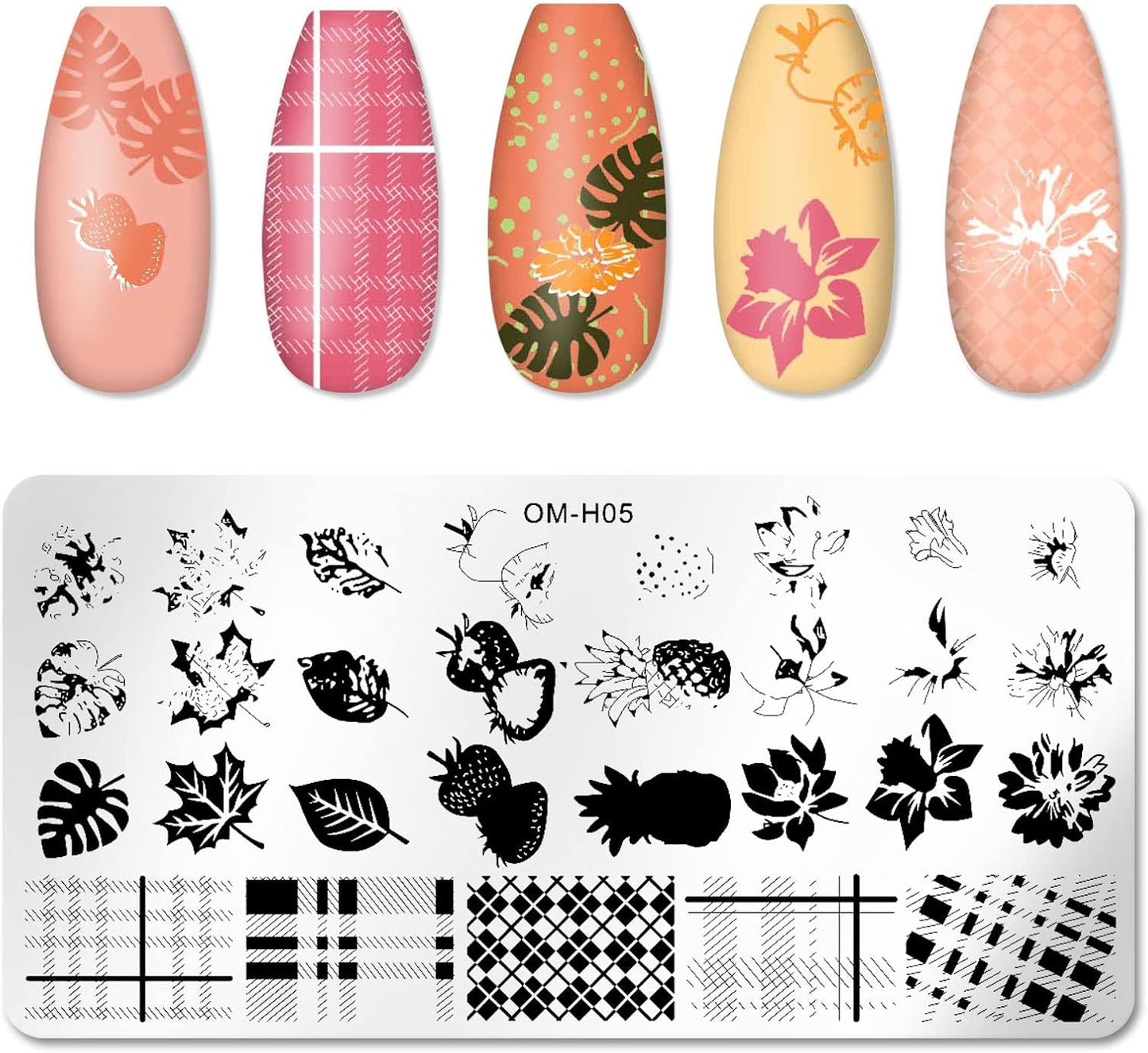 6pcs Nail Art Stamping Plates Set Manicuring Accessories Butterfly Leaves Flowers Fruits Geometry Heart Love Image Template for DIY Tips Decoration-BrightBean Baby