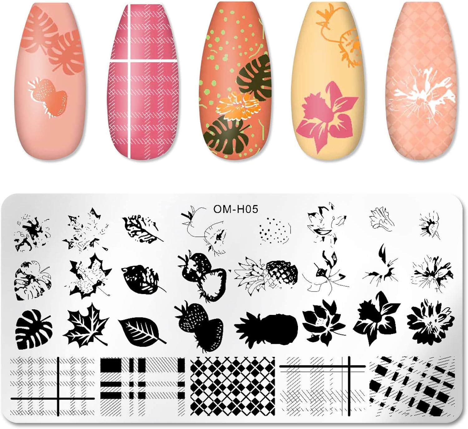 6pcs Nail Art Stamping Plates Set Manicuring Accessories Butterfly Leaves Flowers Fruits Geometry Heart Love Image Template for DIY Tips Decoration-BrightBean Baby