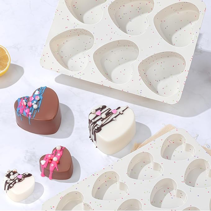 1 Inch Mini Heart Shaped Silicone Molds for Chocolate, Candy, Gummy, Soap (Set of 2, Cream)