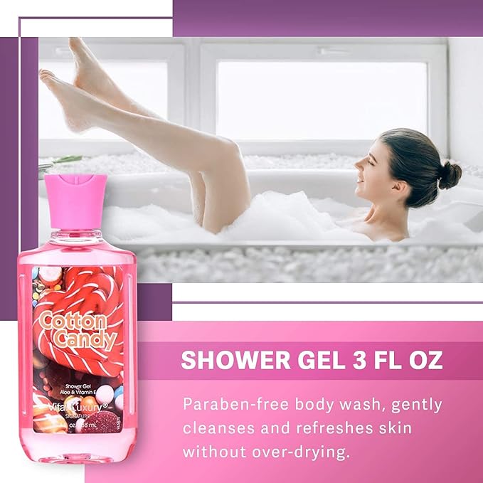 Bath & Body Care Travel Set - Home Spa Set with Body Lotion, Shower Gel and Fragrance Mist, Valentines Day Gifts for Her and Him(Cotton Candy)-BrightBean Baby