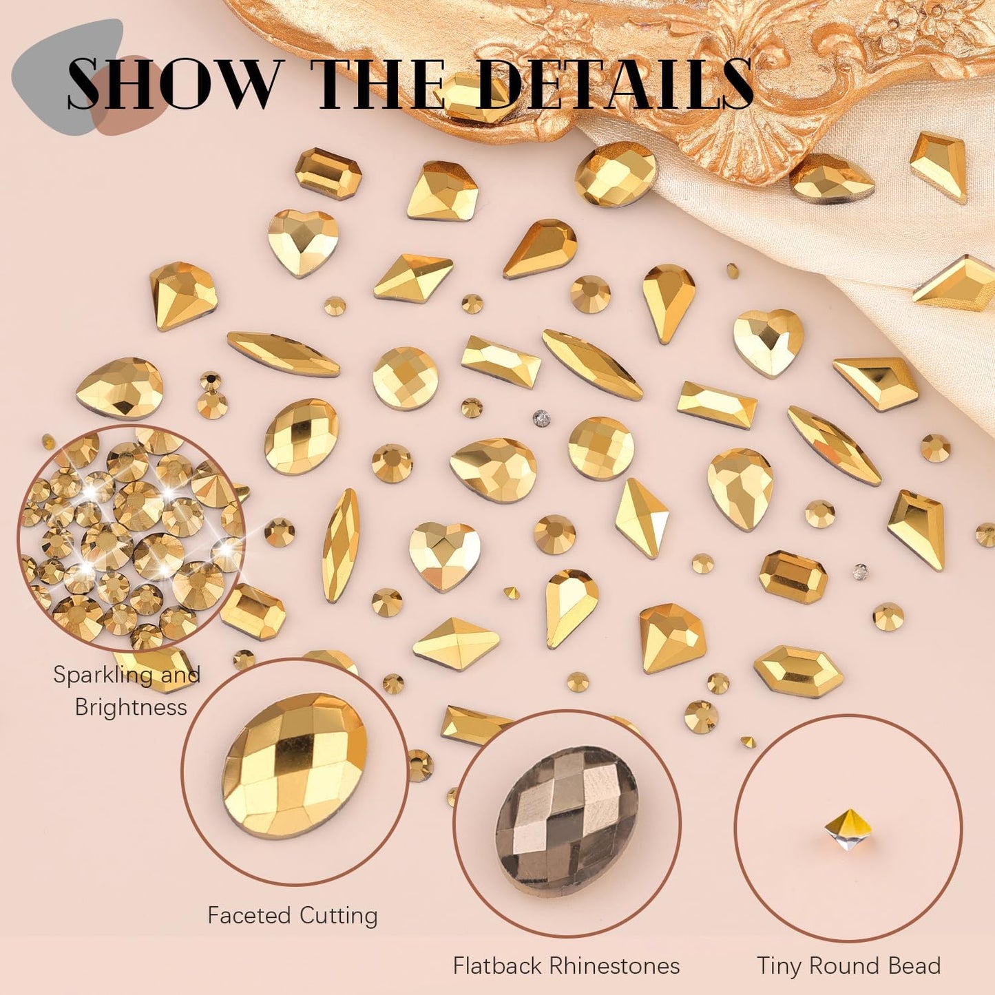 2060Pcs Mineral Gold Glass Nail Rhinestones 60Pcs Multi Shapes Flatback Nail Gems + 2000Pcs 1.5-4mm Round Crystal with Rhinestones Glue Gel, Manicure Nail Charms Diamond Gemstones for Nail Art-BrightBean Baby