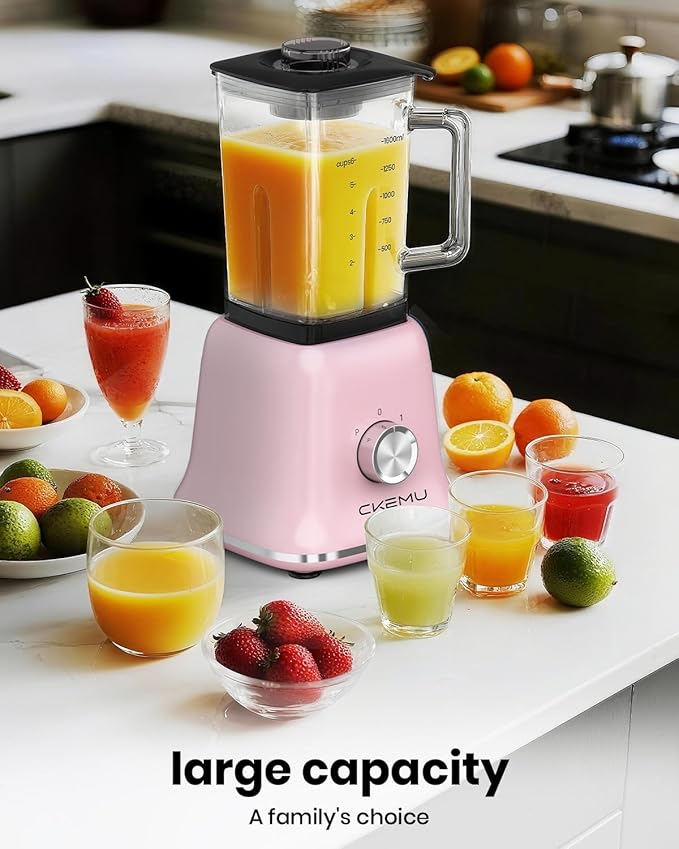 Professional Glass Blender for Smoothies - 58 Oz Jar 750W B02 Macaroon Pink