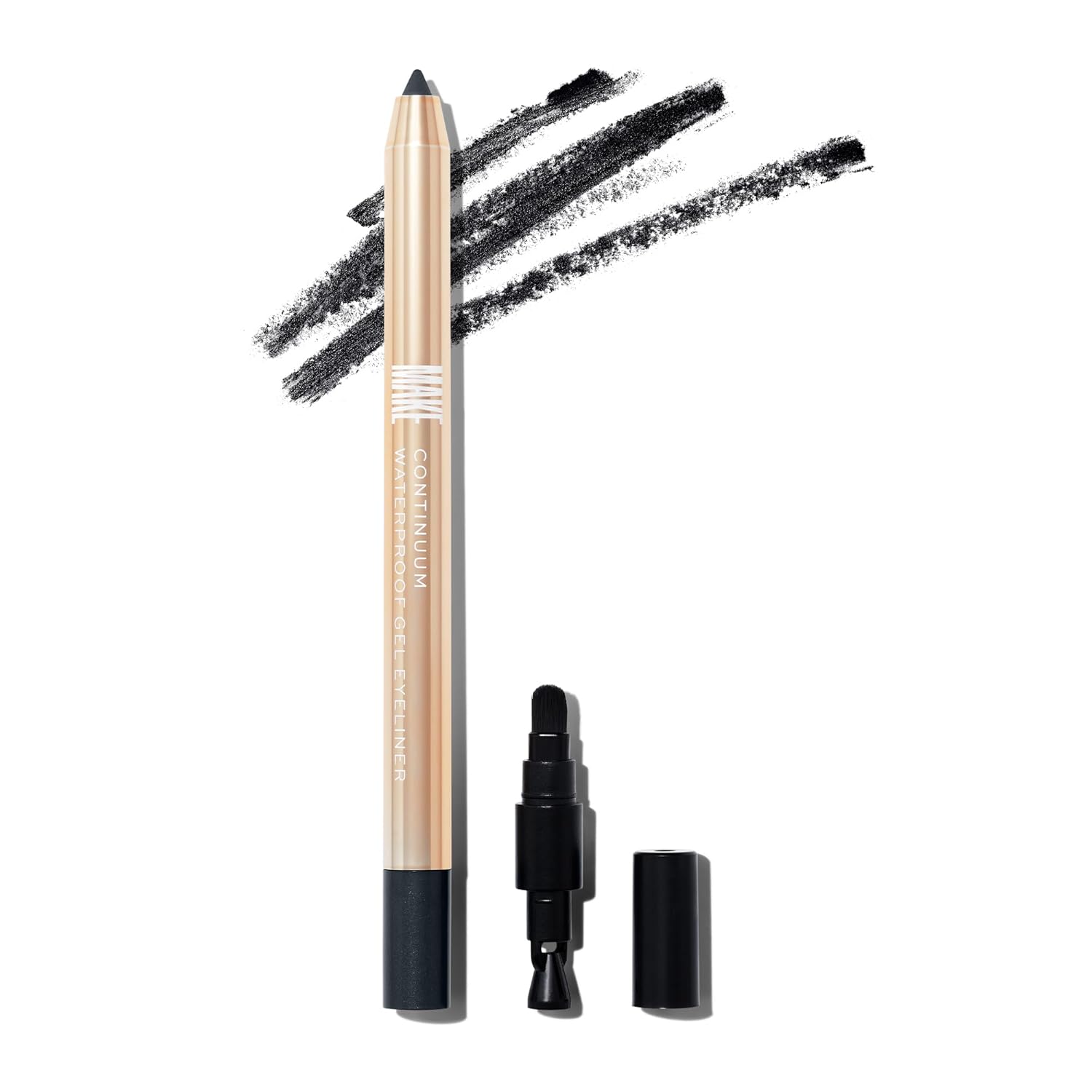 MAKE Beauty Continuum Waterproof Gel Eyeliner Pencil. Creamy, Pigmented Multi-Use, including Waterline with Built-in Sharpener and Blending Brush. Smudge-Proof Makeup. Shade - Eclipse, Black-BrightBean Baby