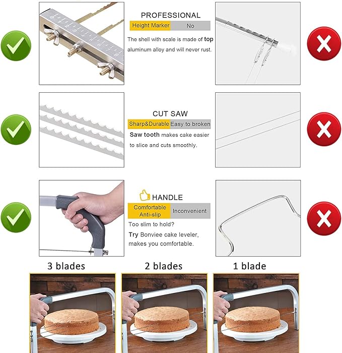 Professional Cake Cutter Slicer Leveler, Commercial 4 Layers Adjustable Stainless Steel Cakes Slice, Large Bread Cutter Toast Cutting Saw, Straight Spatula Baking Level Stratification Birthday Tools