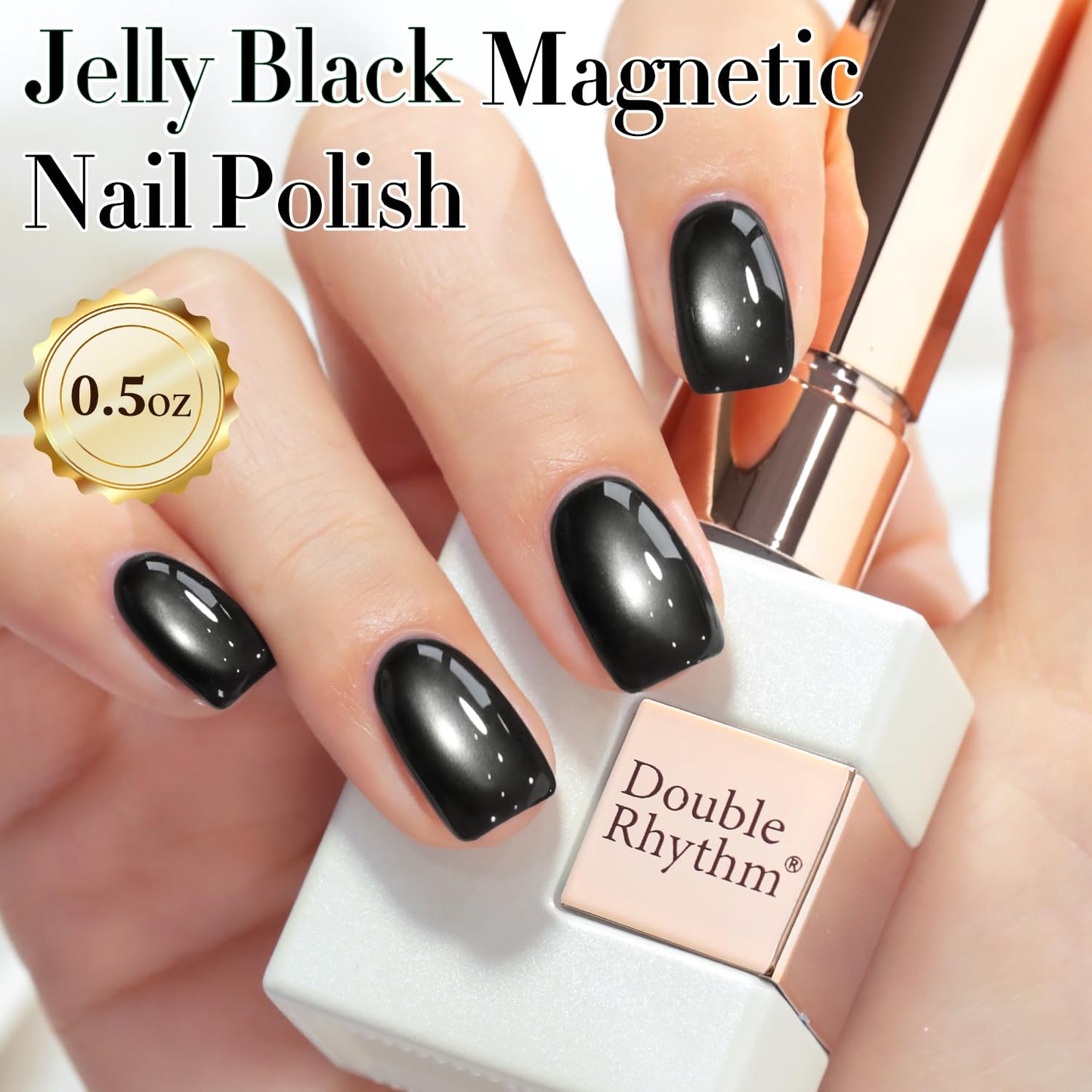 Double Rhythm Jelly Glass Cat Eye Gel Polish with Magnet 15ML Holographic Glitter Shimmer Translucent Sheer Color Magnetic Nail Polish Salon DIY at Home (Jelly Black-MC1115)-BrightBean Baby