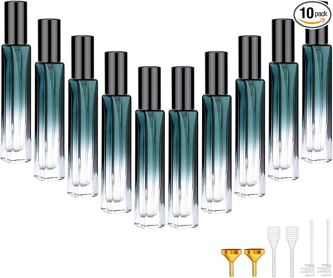 Segbeauty Green Glass Perfume Bottle Set, 10pcs 10ML Perfume Travel Refillable, 0.34oz Empty Atomizer Sprayer for Perfume Cologne Dispenser, Travel Sample Bottles Perfume Making Kit with Refill Tool-BrightBean Baby