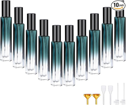 Segbeauty Green Glass Perfume Bottle Set, 10pcs 10ML Perfume Travel Refillable, 0.34oz Empty Atomizer Sprayer for Perfume Cologne Dispenser, Travel Sample Bottles Perfume Making Kit with Refill Tool-BrightBean Baby