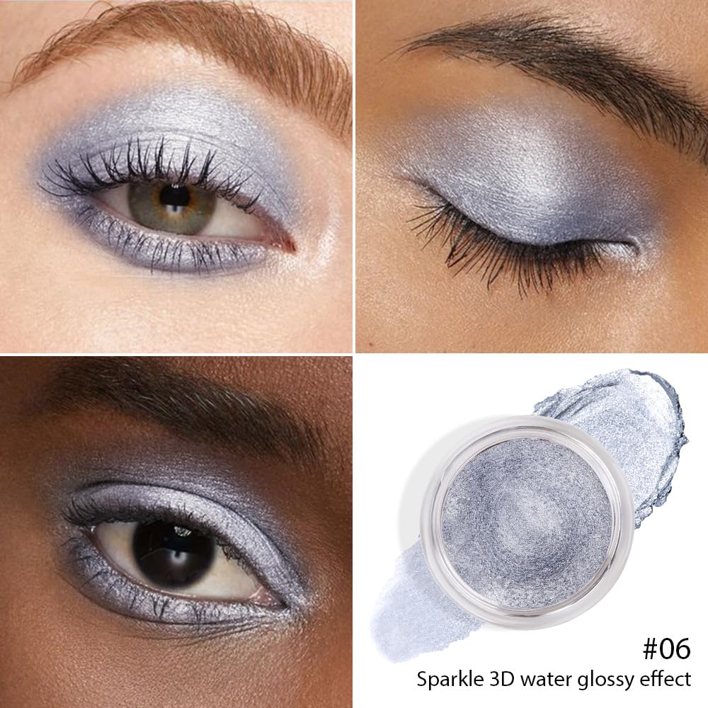 Cream Glitter Grey Blue Shimmer Metallic Eyeshadow Palette Makeup, Natural Single Mini Instant Holographic Eyeshadow For Women, Sombras Crema Para Ojos, Talc, Paraben & Cruelty Free-BrightBean Baby
