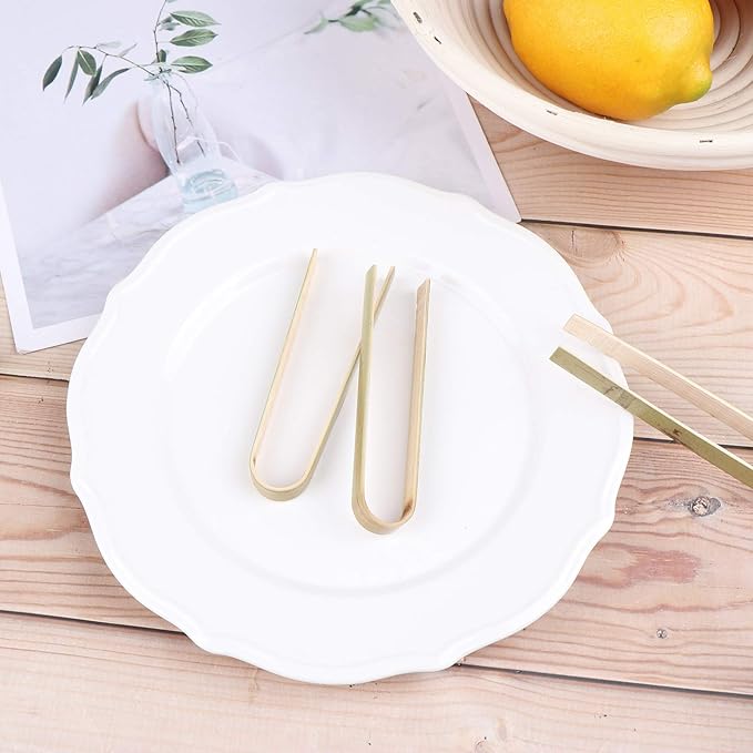 100 PCS Mini Bamboo Tongs 4 Inch Disposable Small Wooden Toaster Tongs Large Cooking Utensils Catering Buffet Long Toast Tong for Toasts Bread Pickles Tea Home Use