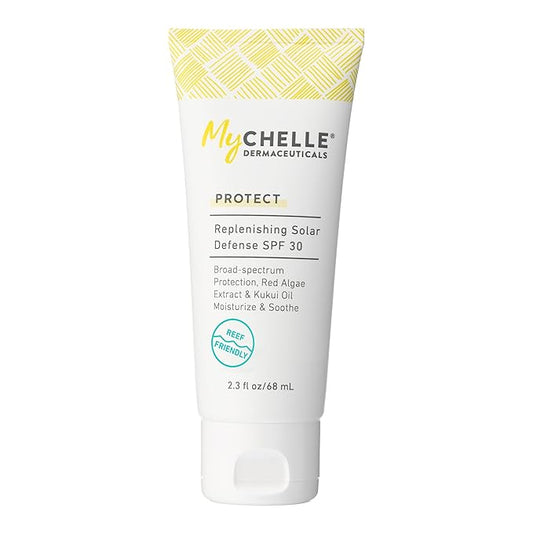 MyCHELLE Dermaceuticals Solar Defense SPF 30 (2.3 Fl Oz) - Moisturizing Reef Safe Sunscreen with Red Algae Extract and Kukui Oil - Travel Size Zinc Sunscreen for Face and Body-BrightBean Baby