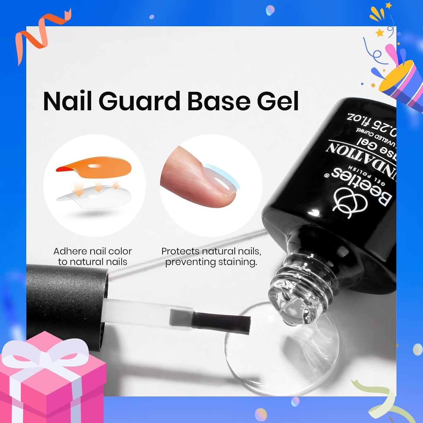 Beetles 2Pcs No Wipe Gel Top Coat and Base Coat Set, High Gloss Clear Long Lasting Base and Top Coat, Soak Off Nail Art DIY at Home-BrightBean Baby