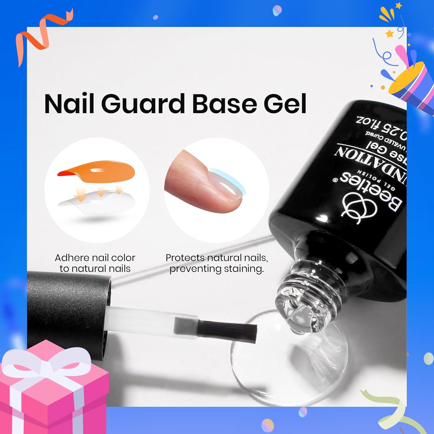 Beetles 2Pcs No Wipe Gel Top Coat and Base Coat Set, High Gloss Clear Long Lasting Base and Top Coat, Soak Off Nail Art DIY at Home-BrightBean Baby