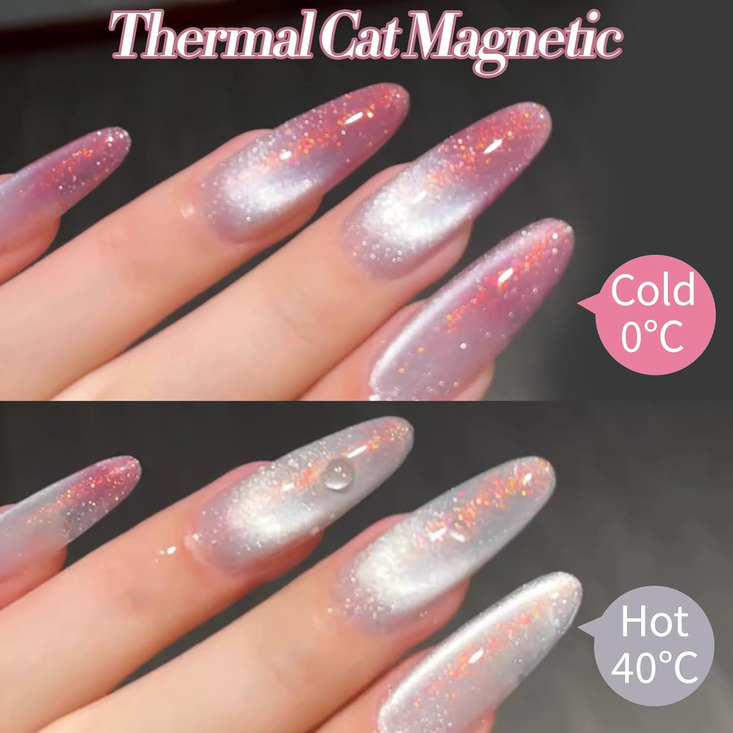 Born Pretty Cat Magnetic Eye Gel Nail Polish,Color Changing Pink Sliver Glitter Cat Magnetic Gel Nail Polish for Nail Art Manicure Salon DIY at Home 15ML-BrightBean Baby