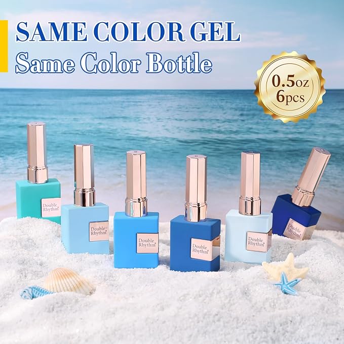 Double Rhythm 6 Pcs 15 ML Gel Polish Set Same Color Same Bottle Soak Off Gel Polish Kit Nail Art Manicure Salon DIY at Home for Women (Light Blue Dark Navy Teal-T6-14)-BrightBean Baby