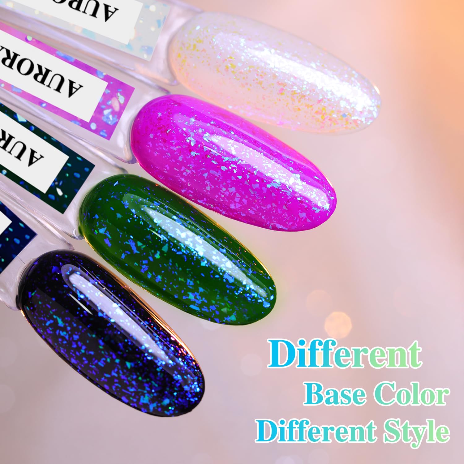 Double Rhythm 15ML No Wipe Gel Top Coat Base Coat Iridescent Glitter Shimmer 2 in 1 Nail Polish Soak Off Manicure DIY Home Salon (AURORA TOP COAT 5)-BrightBean Baby