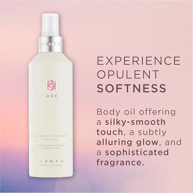Zents Luminous Cashmere Body Oil (Ore Fragrance) | Moisturizing Body Oil with Vitamin E & Organic Coconut Oil | Softens & Smooths Skin | 8 fl oz-BrightBean Baby