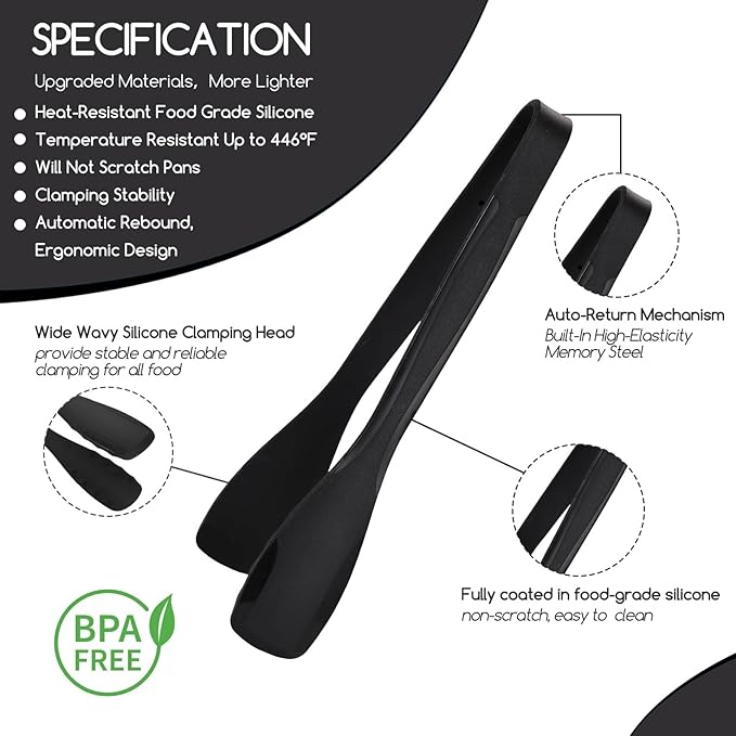 SOLEADER 11 Inch Silicone Tongs for Cooking Heat Resistant, Lightweight Non-Scratch Stainless Steel, Kitchen & BBQ Tools with Silicone Tips for Flipping Fish, Steak, Toast & Bread (2-Pack)